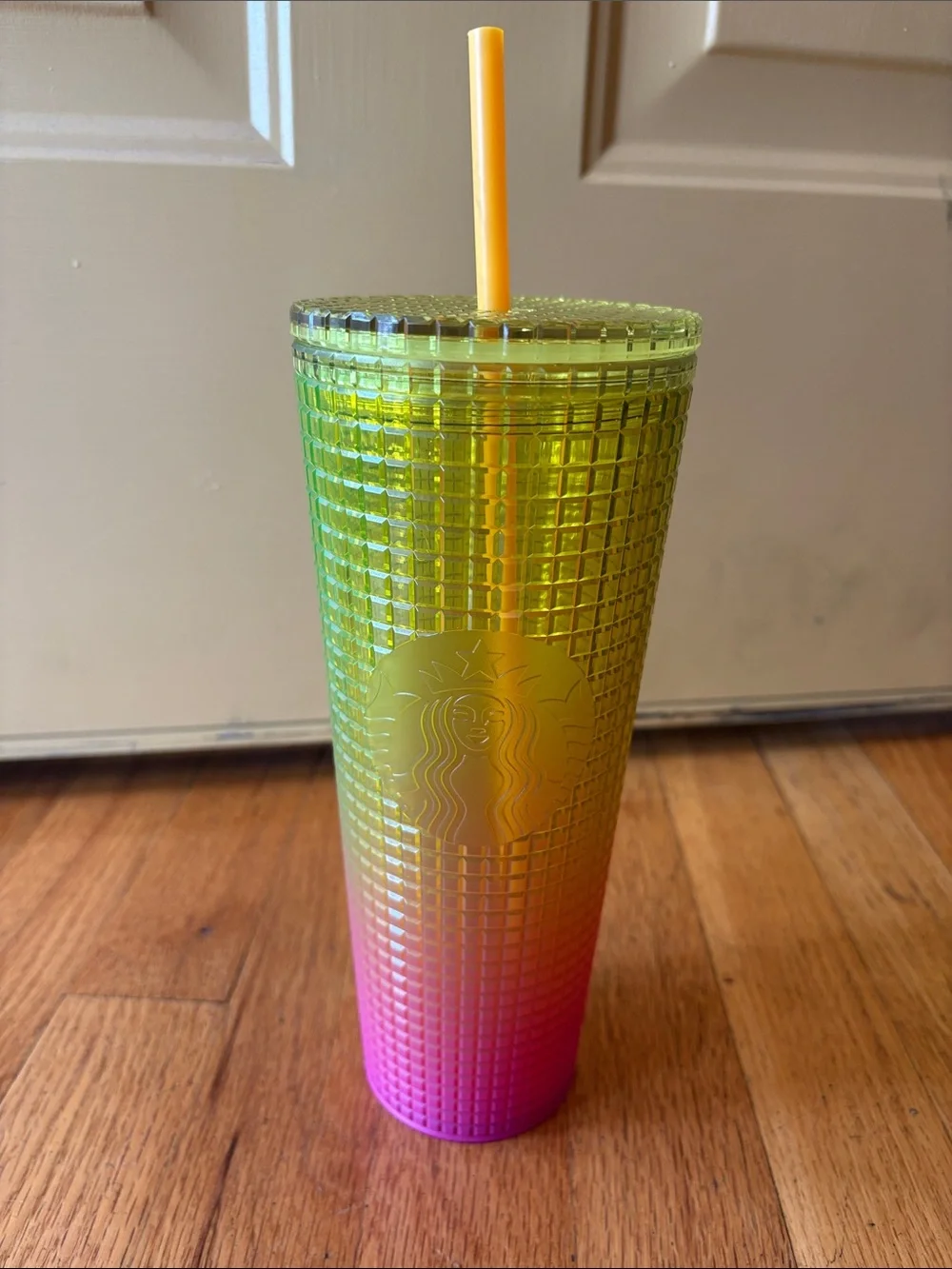 Starbucks Gradient Green Yellow Pink Studded Tumbler with Orange Straw